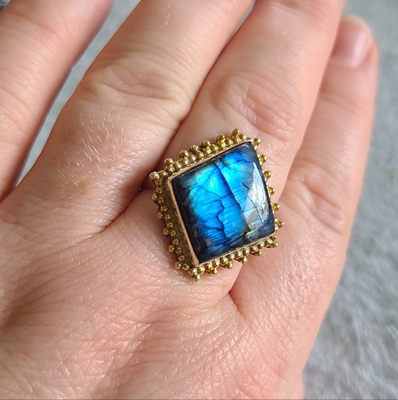 925 Sterling Silver Jewelry - Moonstone Square Sterling Ring